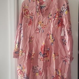 Old Navy Long Sleeve Pink Floral Tunic Dress (Size M) (New with Tags)